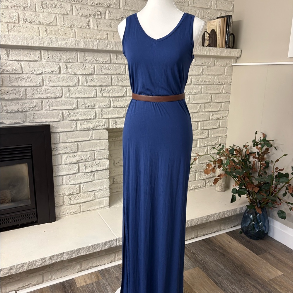 M.I.K.O. Cobalt Blue Sleeveless V Neck Side Slit Maxi Dress Small